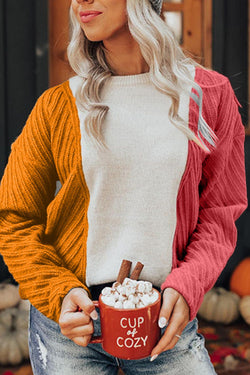 Color Block Textured Drop Shoulder Sweater