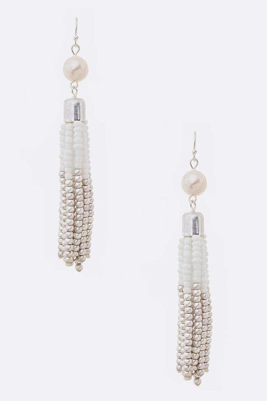 Beaded Tassel Fringe Earrings