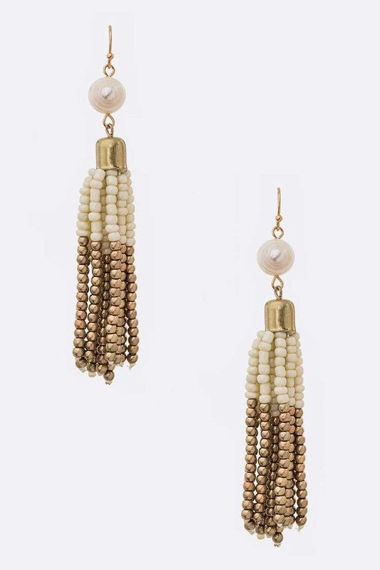 Beaded Tassel Fringe Earrings