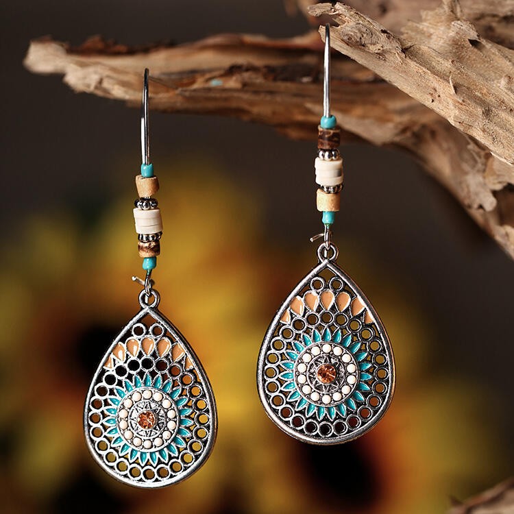 Alloy Oil Drip Beaded Teardrop Earrings