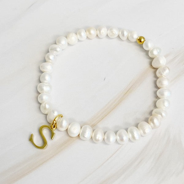 Freshwater Pearl Initial Charm Bracelet