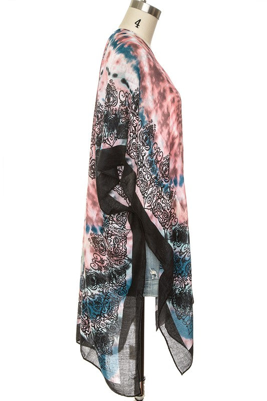 Tie Dye Printed Silky Kimono Cardigan
