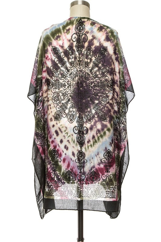 Tie Dye Printed Silky Kimono Cardigan