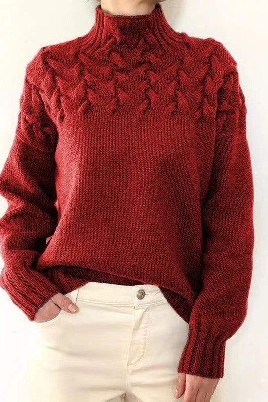 Mock neck knit sweater