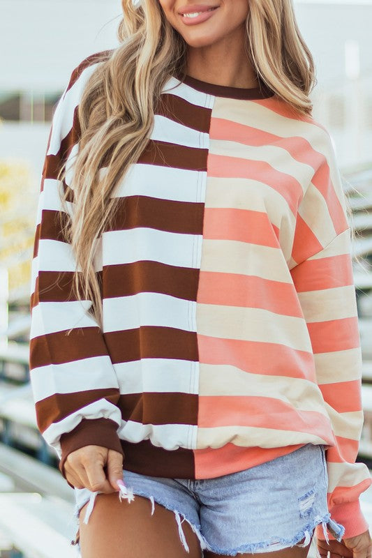 Color Block Drop Shoulder Pullover Sweatshirt