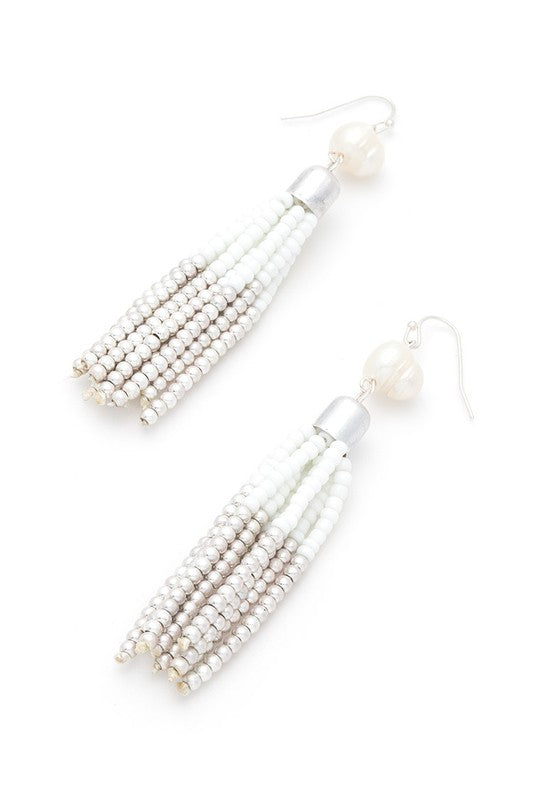 Beaded Tassel Fringe Earrings