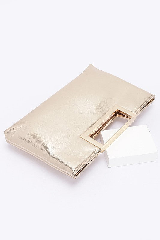 Top Handle Metallic Square Clutch