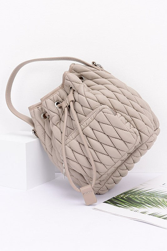 Nylon Quilted Puffer Convertible Bucket Bag