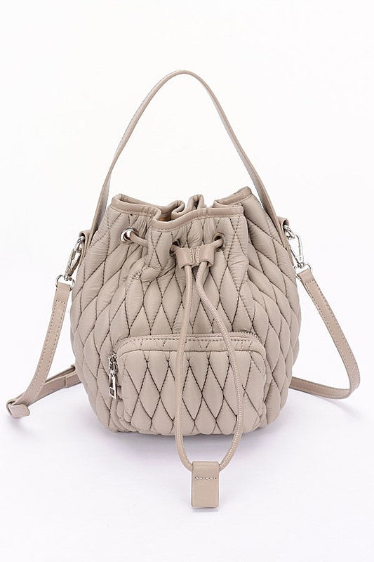 Nylon Quilted Puffer Convertible Bucket Bag