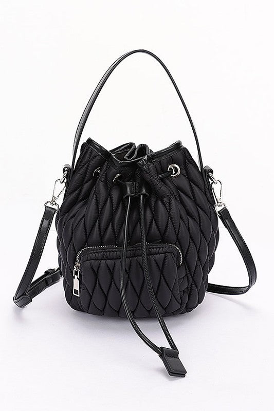 Nylon Quilted Puffer Convertible Bucket Bag