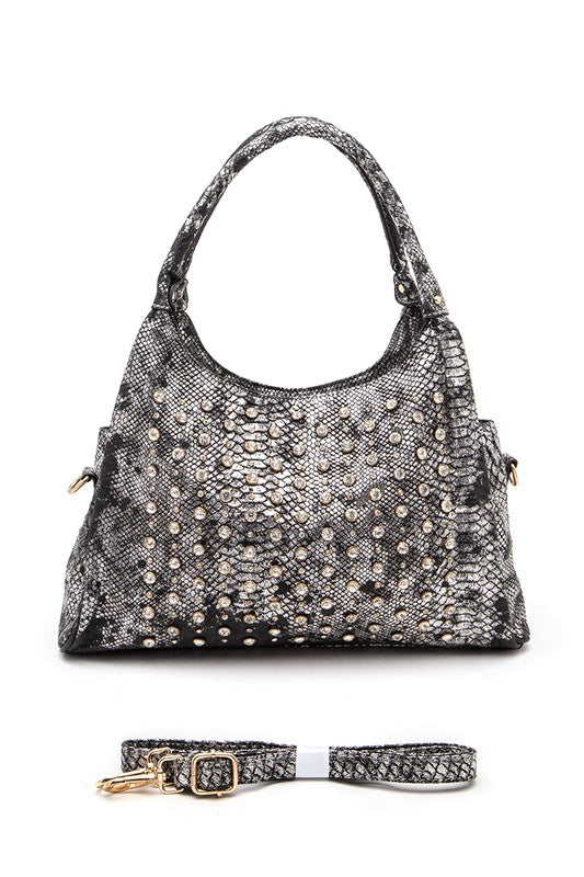 Metallic Snake Crystal Studded Shoulder Bag