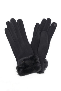 Faux Suede Fur Cuff Winter Gloves