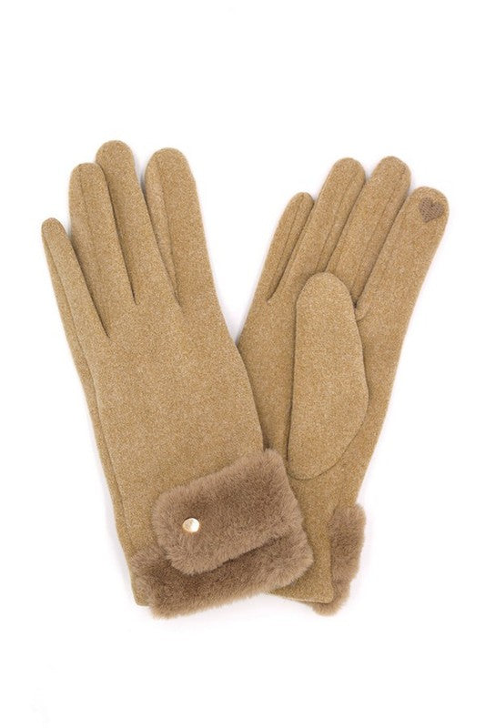 Faux Suede Fur Cuff Winter Gloves