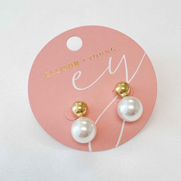 Ball And Pearl Stud Earrings