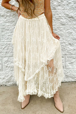 Lace Tiered Midi Skirt