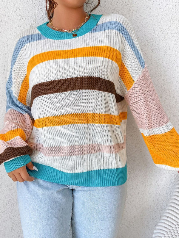 Striped Round Neck Long Sleeve Sweater