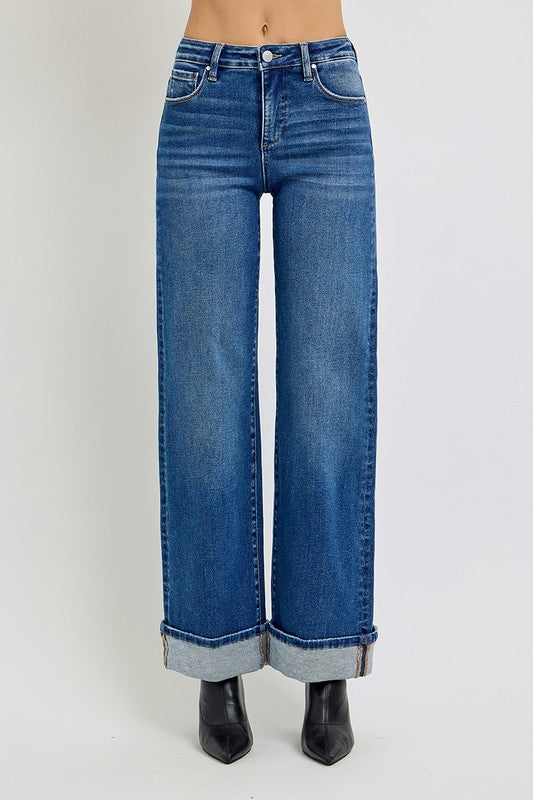 RISEN Tummy Control High Rise Cuffed Jeans