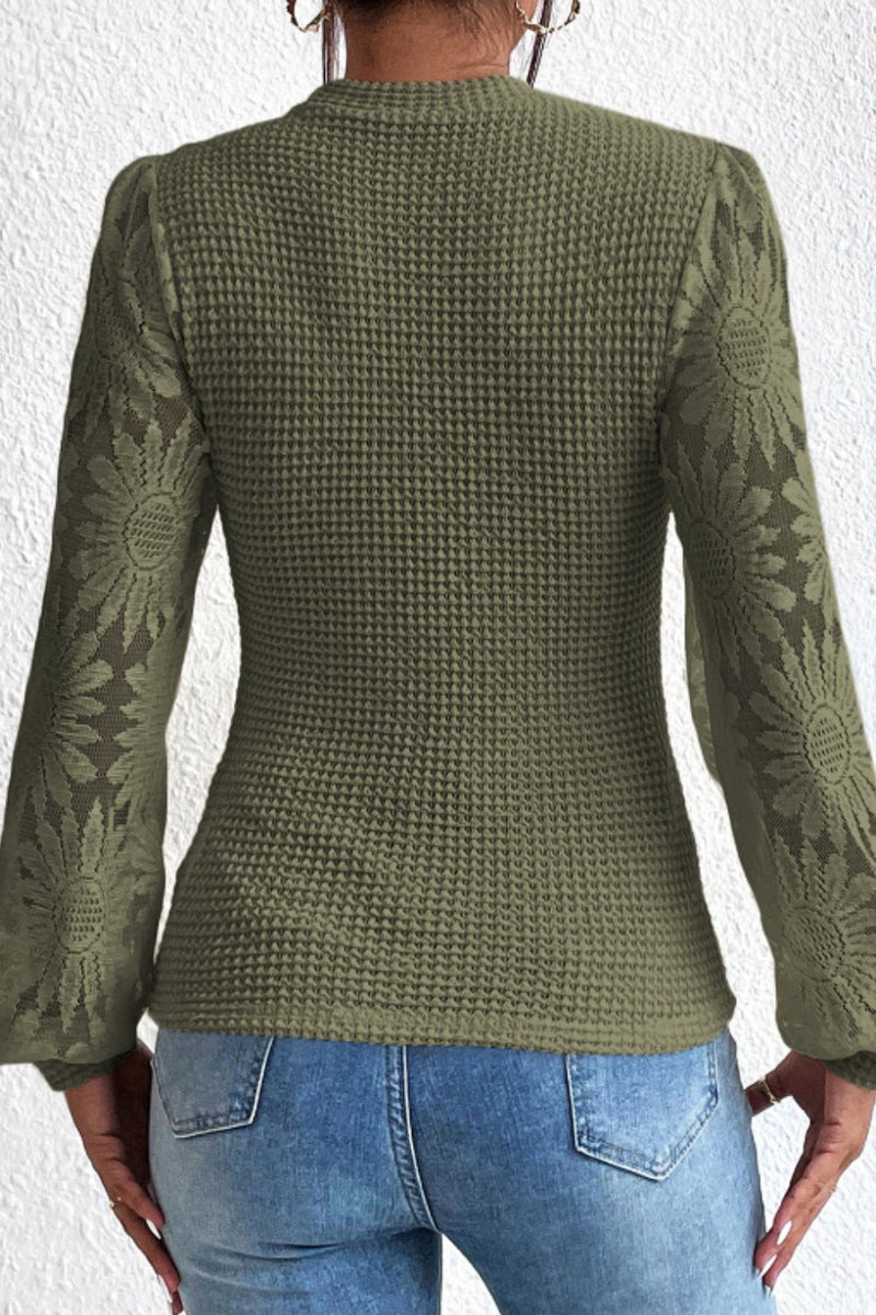 Mock Neck Lace Long Sleeve Top