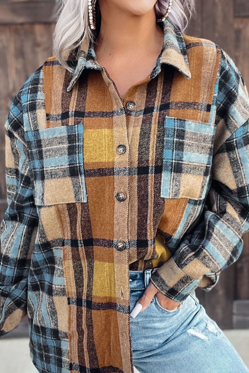 Plaid Collared Neck Long Sleeve Shirt