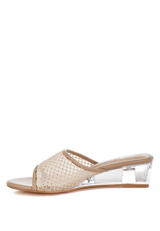 Tempra Mesh Clear Heel Wedge Sandals