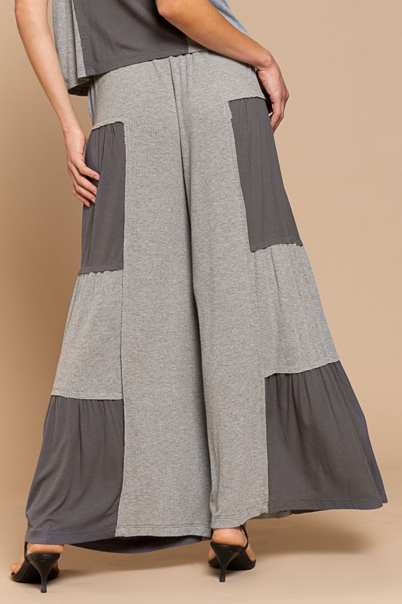 POL Ribbed Contrast Wide Leg Pants