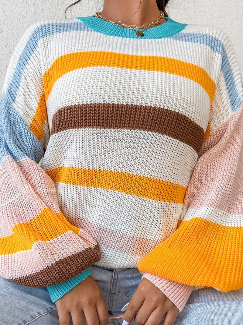 Striped Round Neck Long Sleeve Sweater