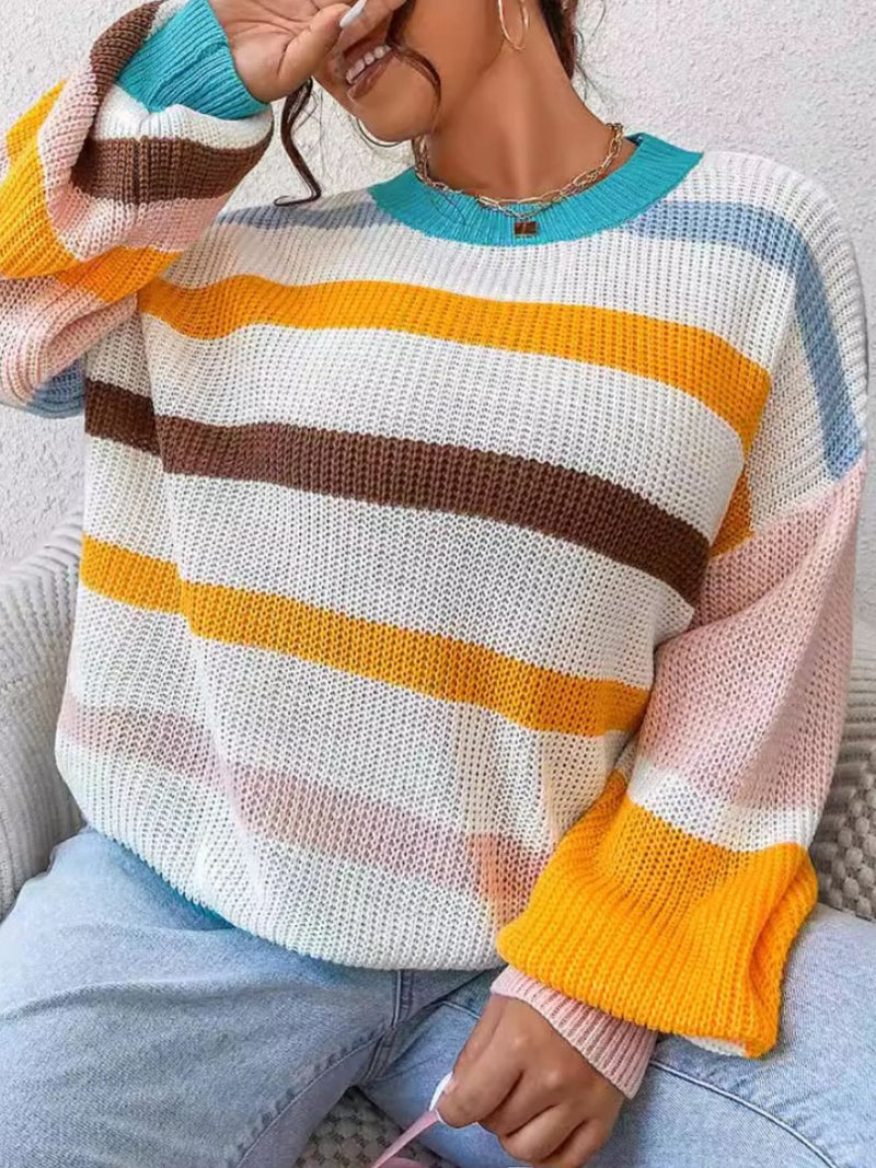 Striped Round Neck Long Sleeve Sweater