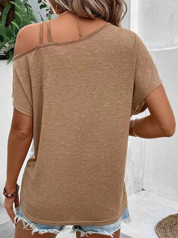 Contrast Asymmetrical Neck Short Sleeve T-Shirt