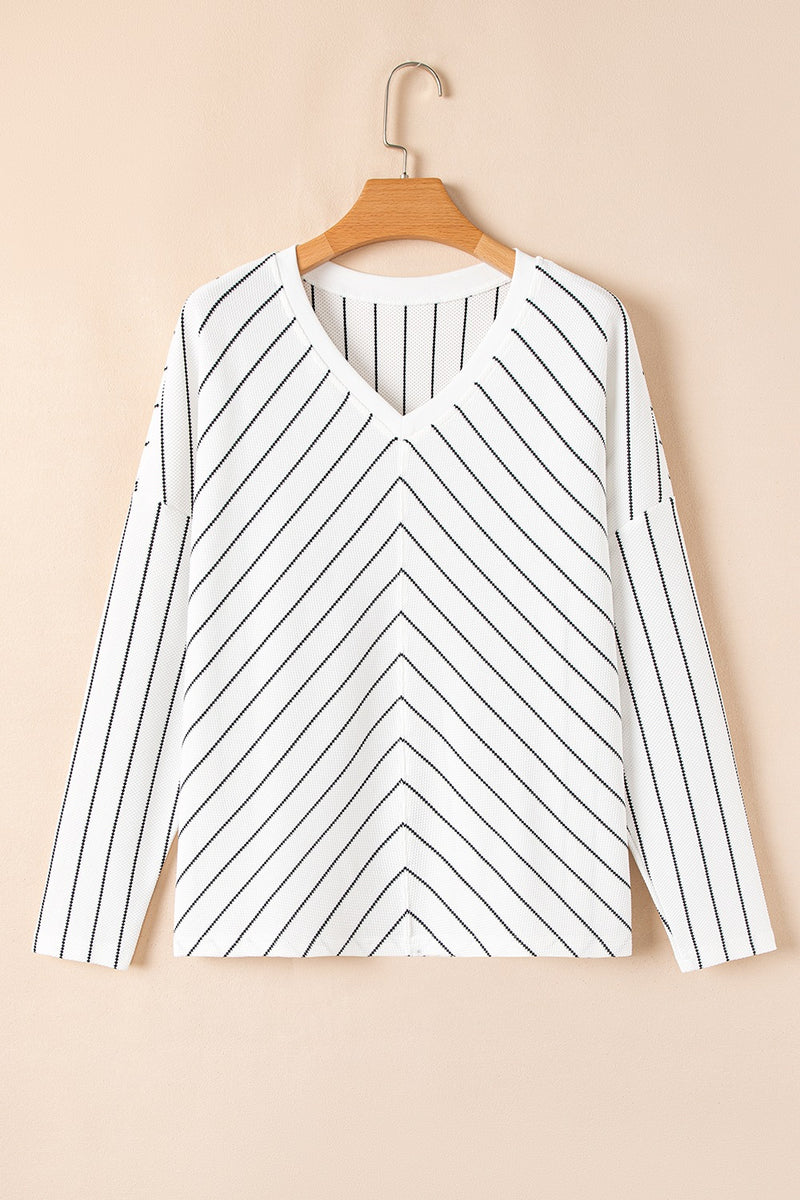 Striped V-Neck Long Sleeve Blouse