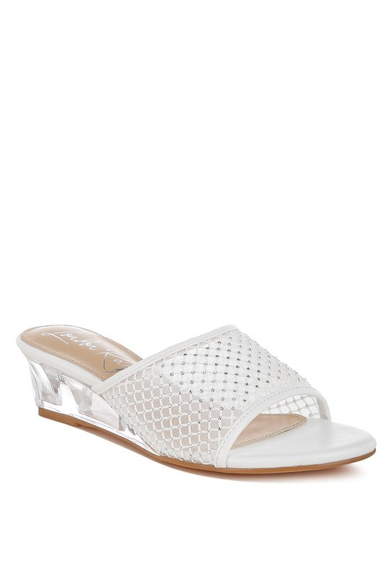 Tempra Mesh Clear Heel Wedge Sandals